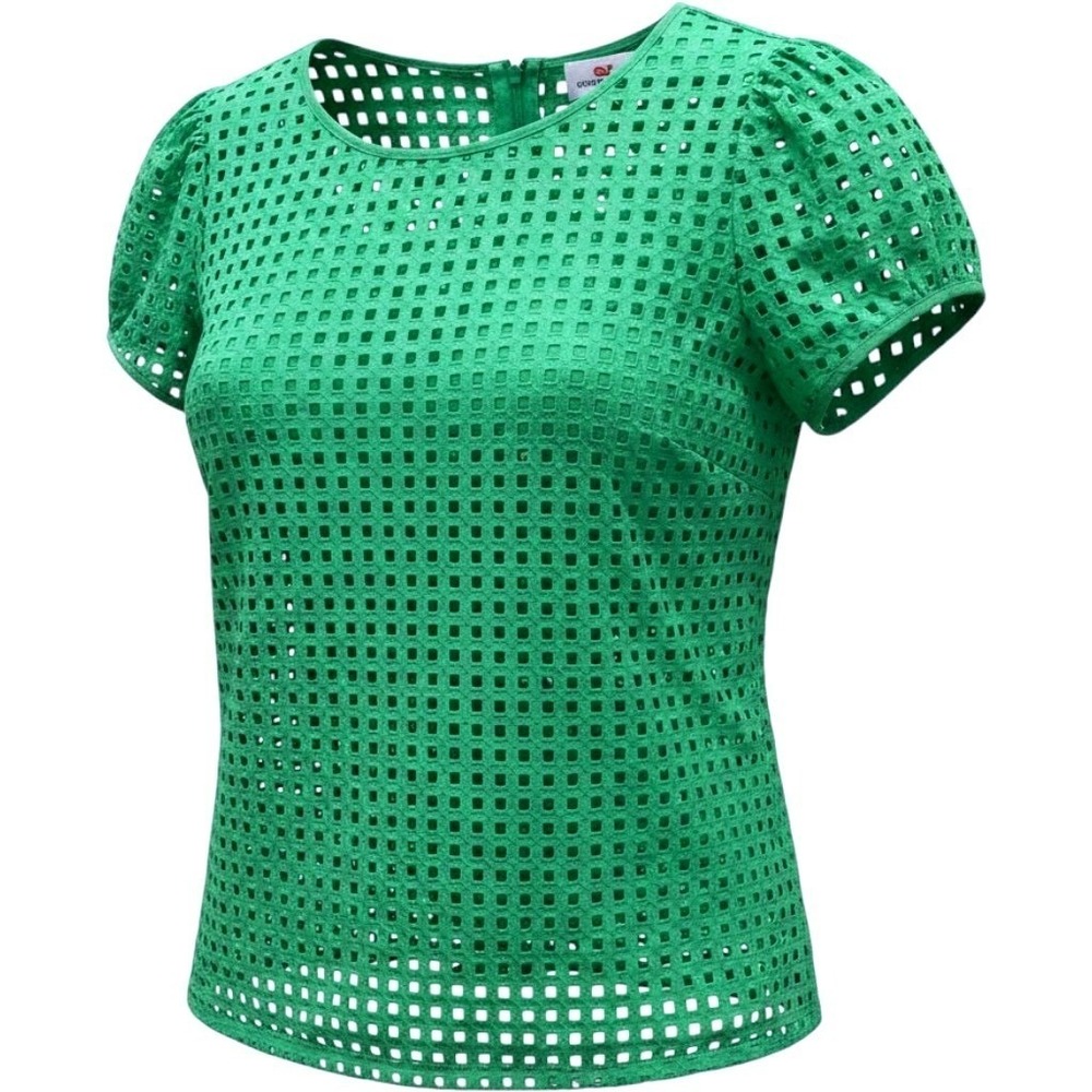 Vineyard Vines Womens Green Eyelet Geometric Cutout Puff Sleeve Zipper Top Sz 4
